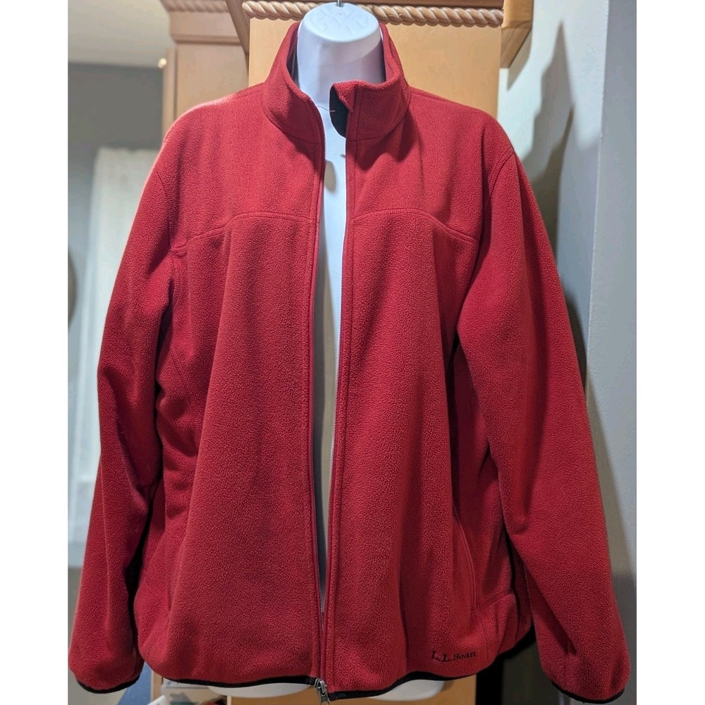 LL Bean Red Polartec Fleece Full Zip Jacket Mesh Pockets Inside Womens Large